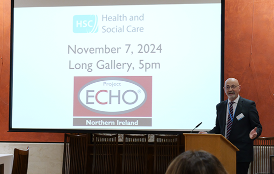 Max Watson presents the ECHO Film at Stormont, Belfast.